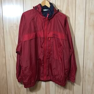 Eddie Bauer Sac Jac Red Retro Vintage 90s Windbreaker Hooded Jacket Men S